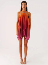 Gradient Halter Frill Mini Dress